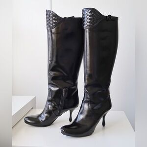Rare Vintage Bottega Veneta Black Woven Leather Knee-High Boots